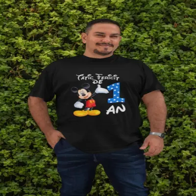 Tatic fericit de 1 an mickey mouse, ( se adauga anul pentru grafica ), tricou cu mesaj