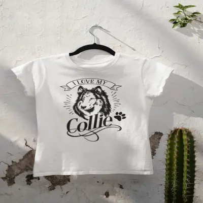 I love my collie, tricou alb cu mesaj