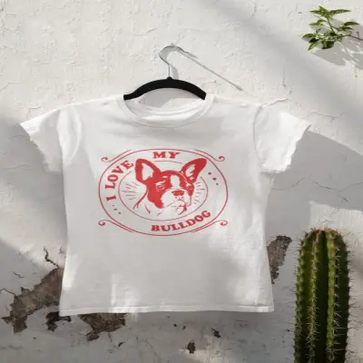 I love my bulldog, tricou alb cu mesaj b