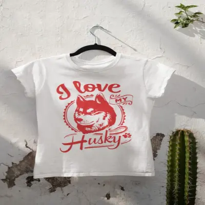 I love my husky, tricou alb cu mesaj
