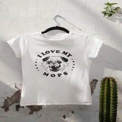 I love my mops, tricou alb cu mesaj