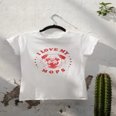 I love my mops, tricou alb cu mesaj