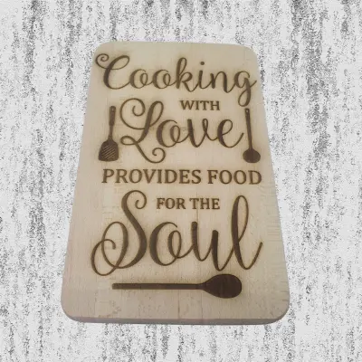 Cooking with love..., blat din lemn cu mesaj