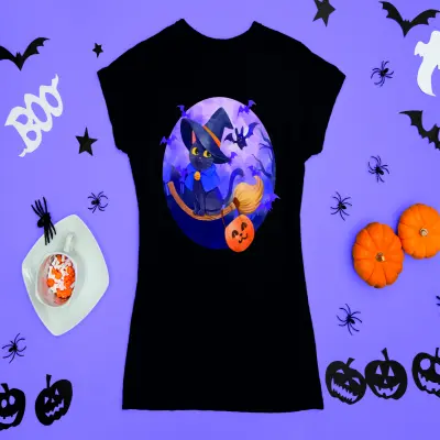 Cat halloween, tricou cu mesaj