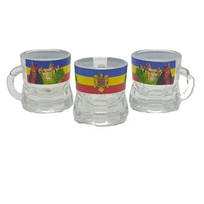Castelul bran, vlad tepes, stema, set 6 pahare pentru lichior/snaps realizat din sticla