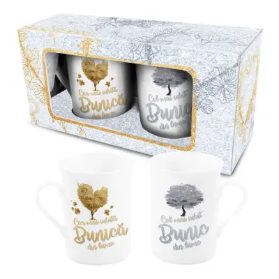 Set 2 cani pereche 300 ml "cea mai iubita bunica/cel mai iubit bunic"