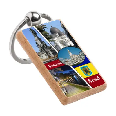 Arad romania, colaj, breloc din lemn, model 011