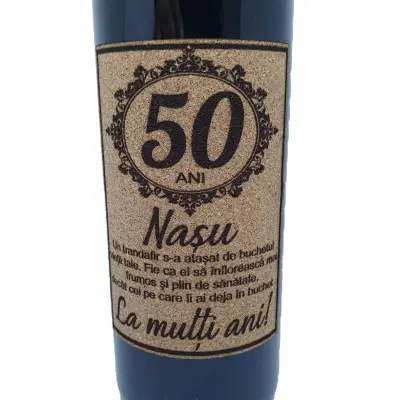 50 ani, nasu la multi ani, eticheta pluta cu mesaj