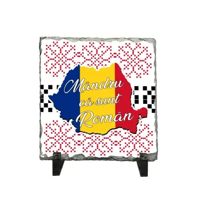 Mandru ca sunt roman, piatra ardezie personalizata, cu mesaj model, pa062
