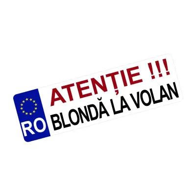 Atentie blonda la volan, autocolant, dimensiune 200x60mm, model 012