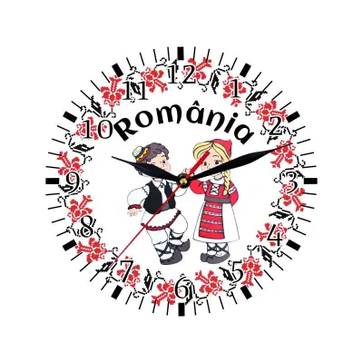 Romania copii port popular, ceas lemn de perete, model 27