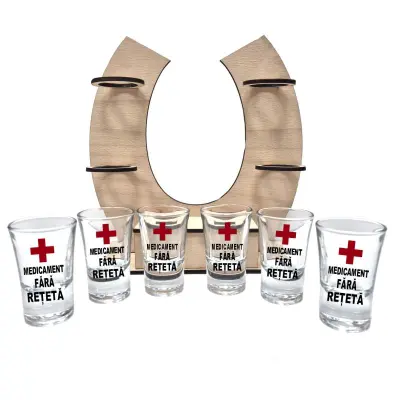 Medicament fara reteta, suport potcoava din lemn cu 6 pahare tip shout, model hgs008