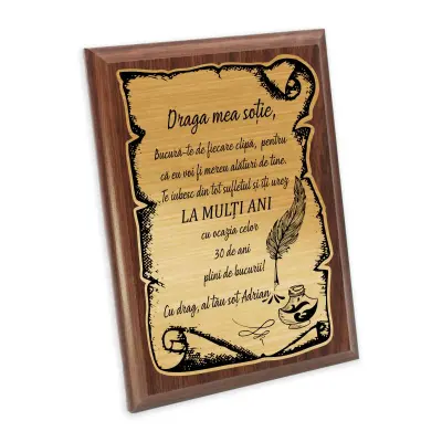 Draga mea sotie, placheta lemn personalizata prin gravura