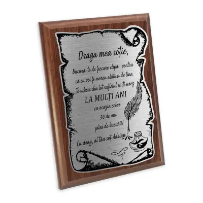 Draga mea sotie, placheta lemn personalizata prin gravura