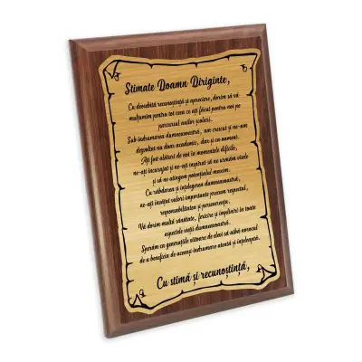Stimate domn diriginte, placheta lemn personalizata prin gravura