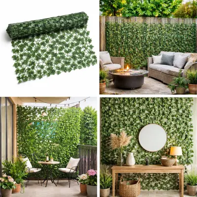 Gard viu artificial decorativ cu frunze iedera, culoare verde, dimensiune 300 x 100cm