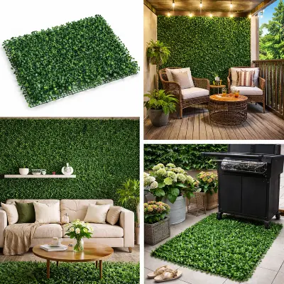 Panou decorativ gard viu artificial cu frunze mici, culoare verde, dimensiune 40 x 60cm
