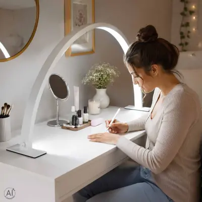 Lampa de birou pentru cosmetica sau manichiura, cu led-uri, fara umbre, design curbat, culoare alba, pentru saloane sau uz personal